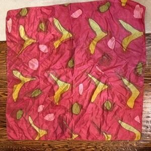 Vintage Abstract Silk Scarf | Red Pink Gold Art Print | Square